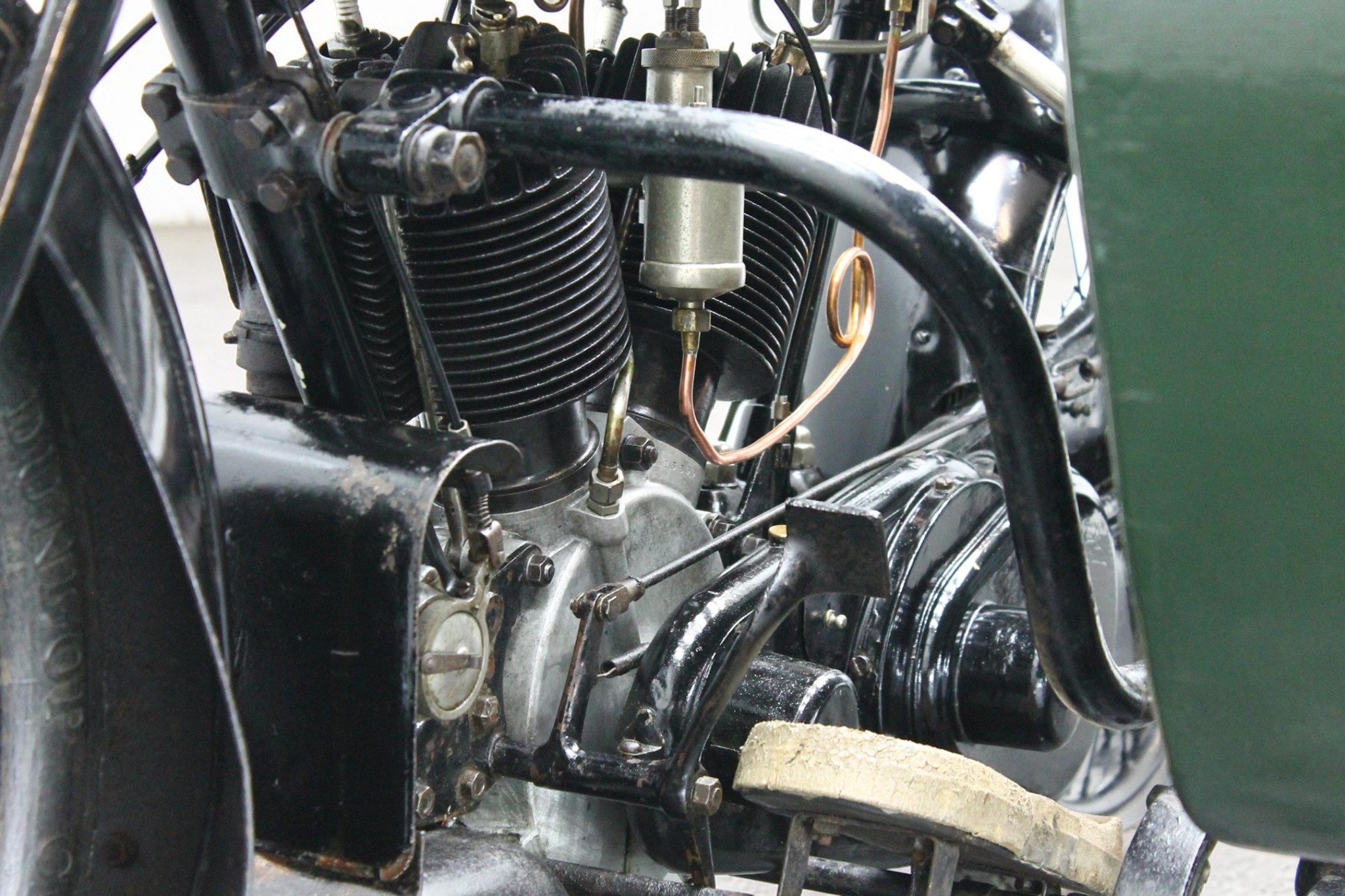 1924 AJS Model D with Sidecar front engine detail