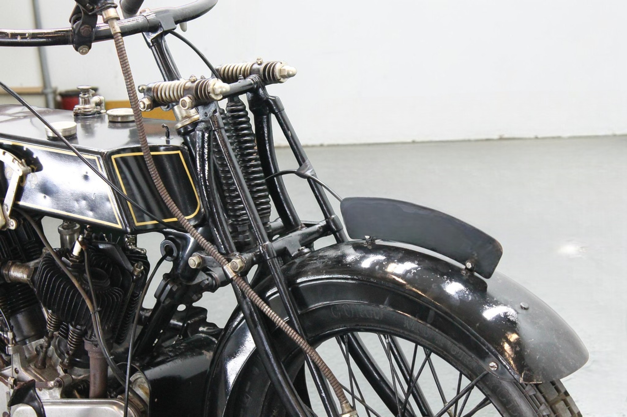 1924 AJS Model D with Sidecar front head