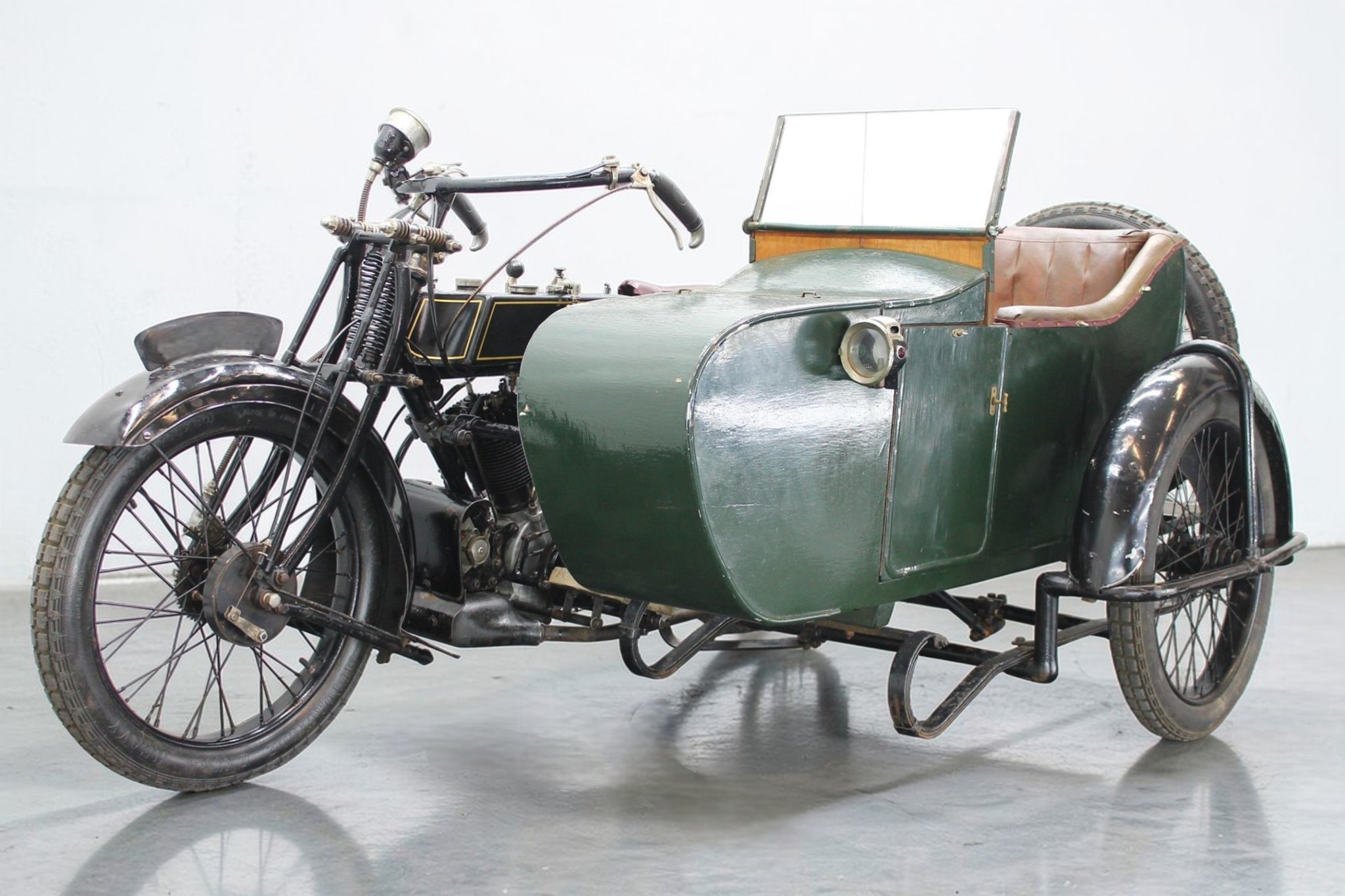 1924 AJS Model D with Sidecar front left  view