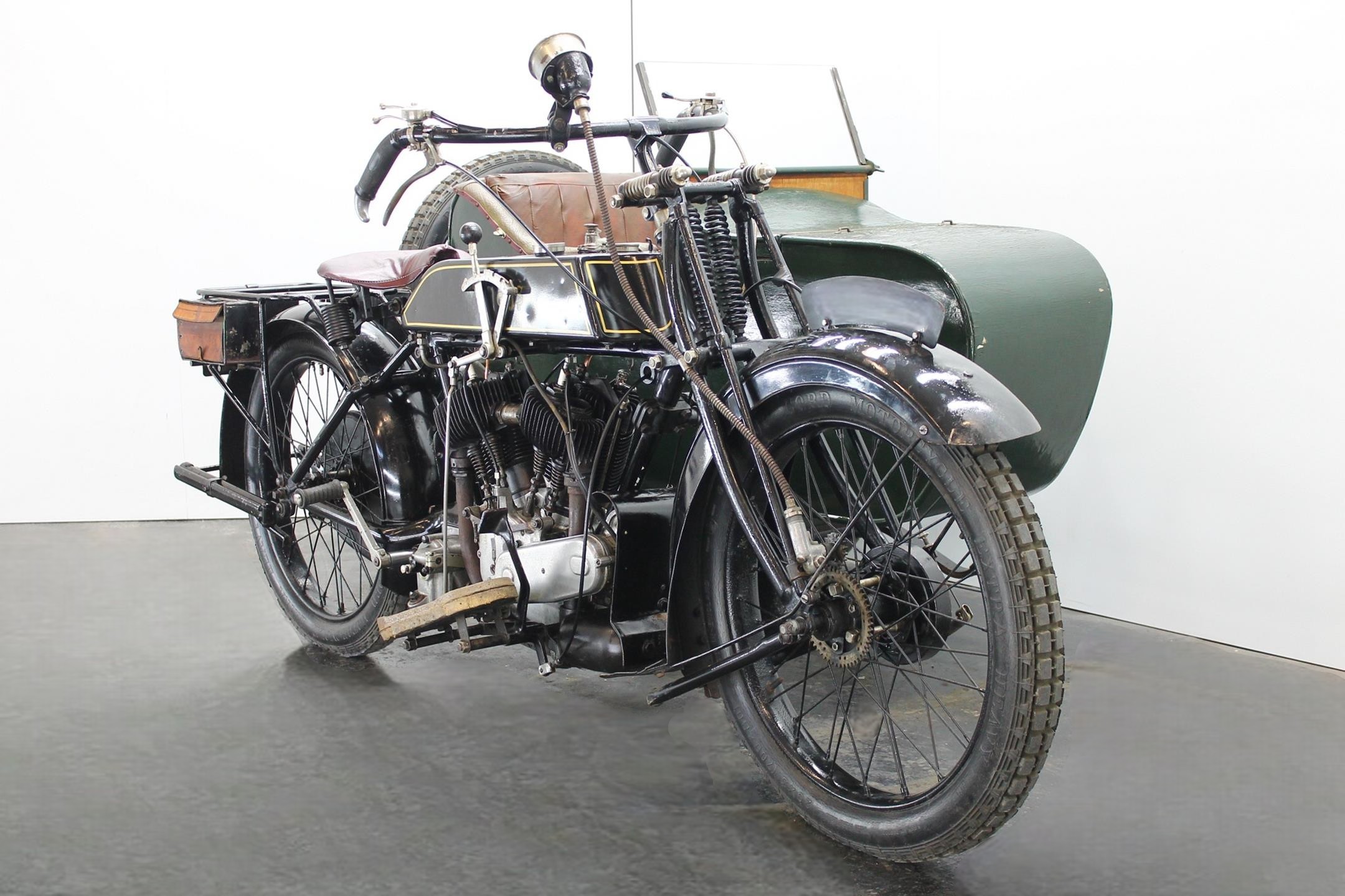 1924 AJS Model D with Sidecar front right view
