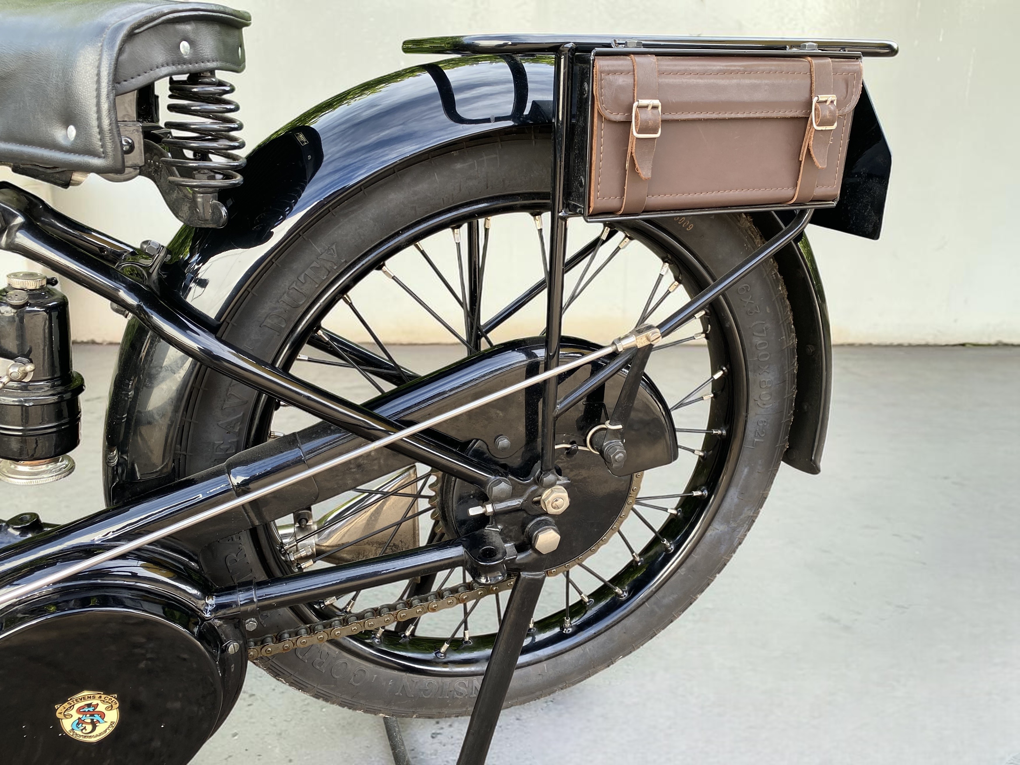 1928 AJS Model G8 rear wheel view