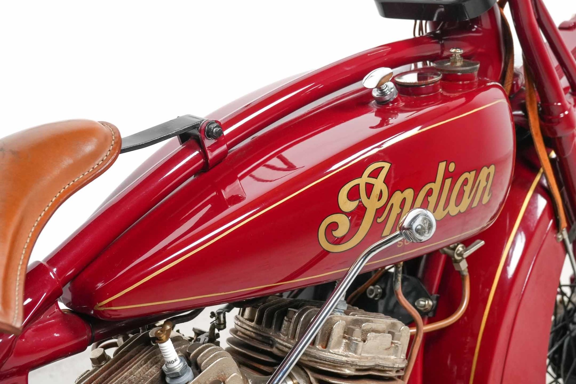 1928 Indian Model 101 Scout front engine view detail