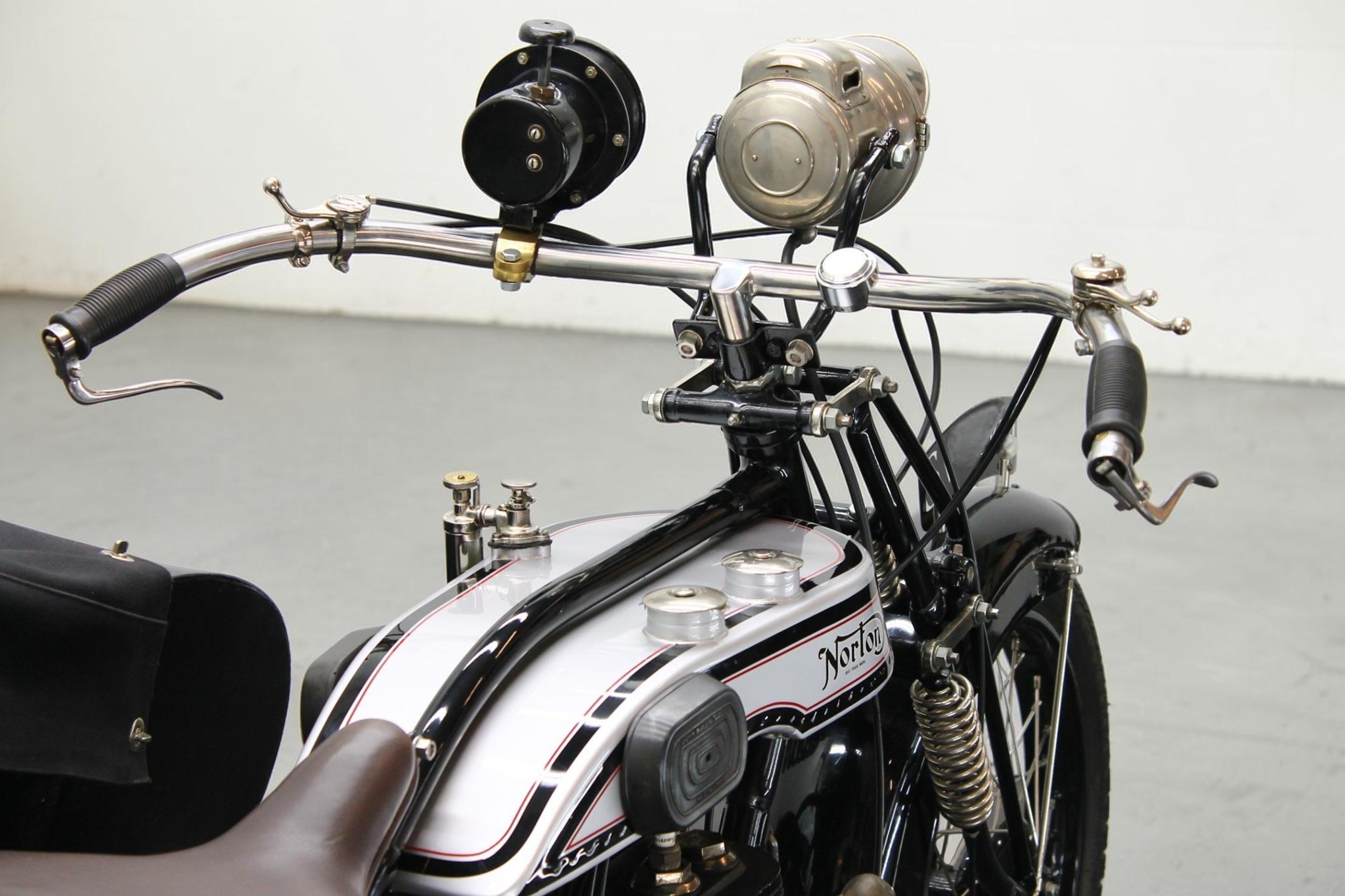 1925 Norton Big Four with Sidecar handlebar detail