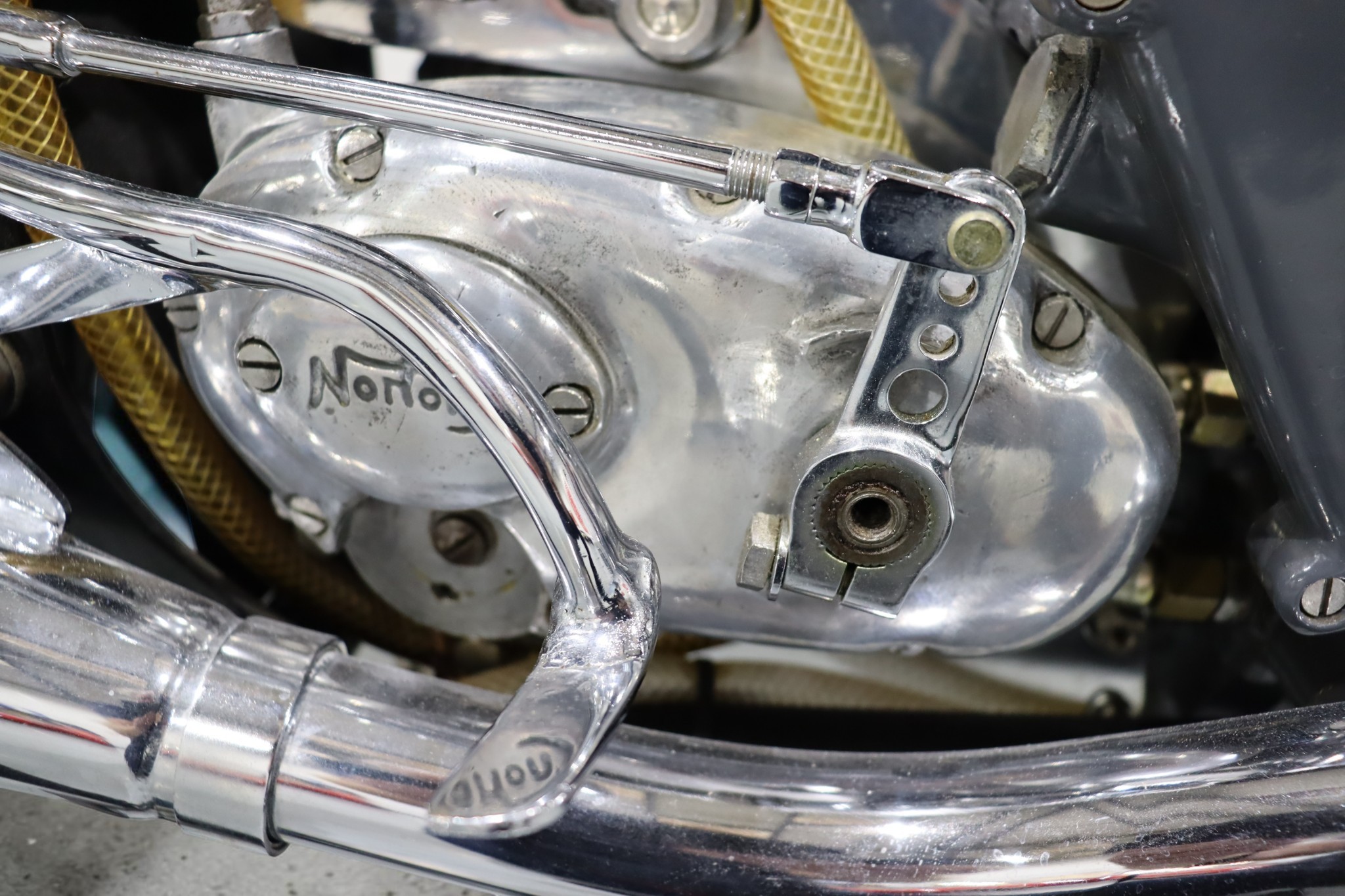 1955 Norton Manx Model 40M engine logo detail
