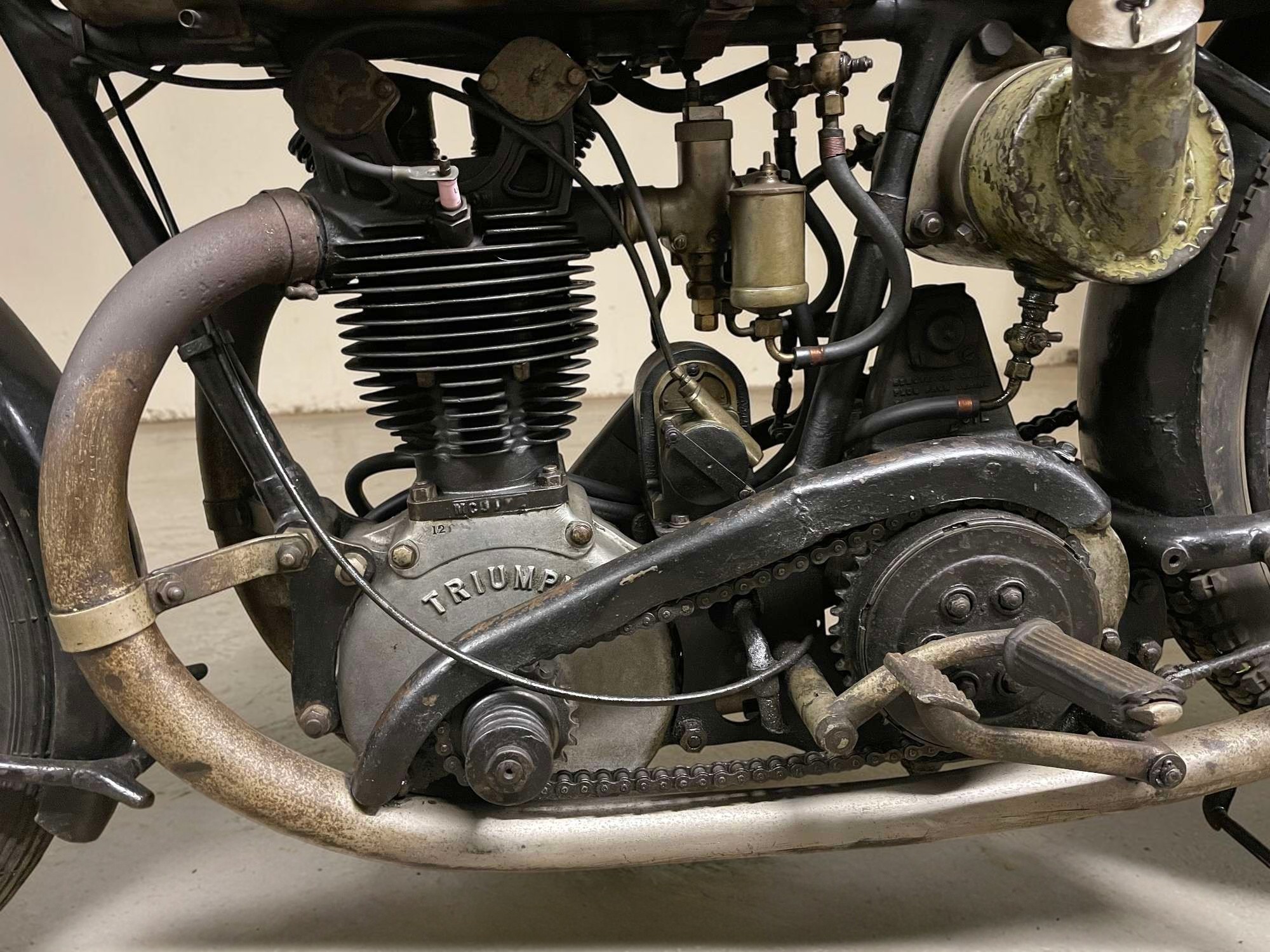 1927 Triumph Model TT engine left side view