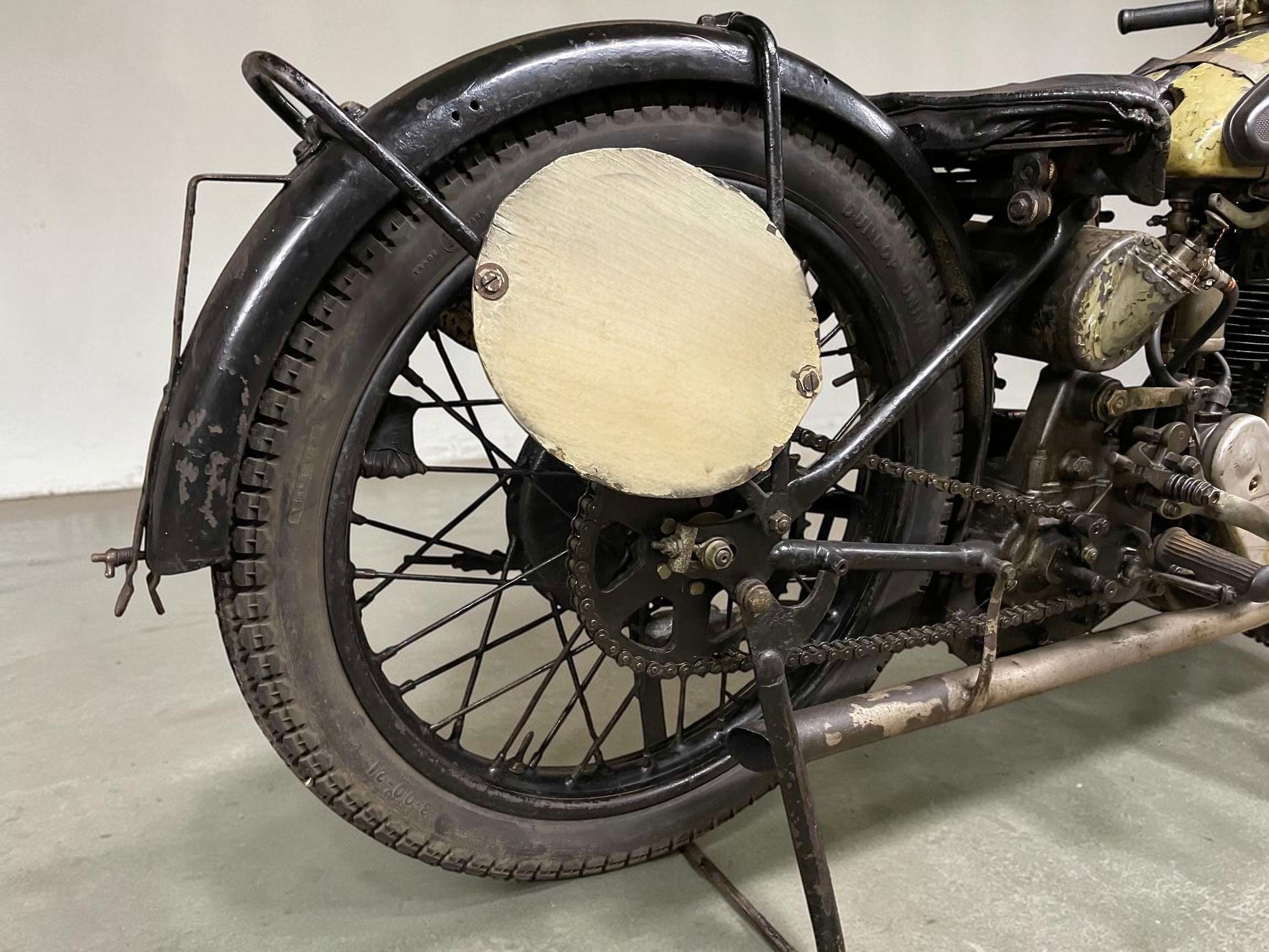 1927 Triumph Model TT rear wheel view